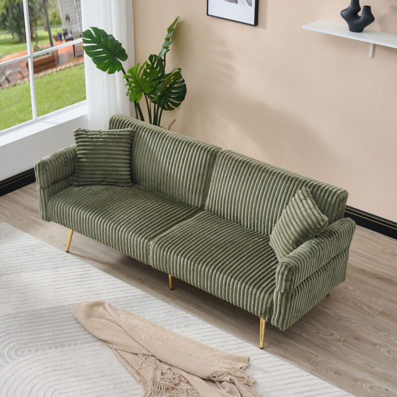 79 inch corduroy sofa bed, foldable double sofa bed with folding armrests, suitable for living rooms and small spaces - Image 2