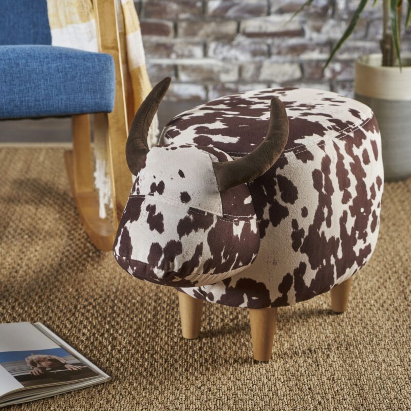 Animal Ottoman/Footstool, Black and White Cow-Shaped Ottoman, Modern Ottoman, Modern Accent Stool Home Decor, Suitable for Living Room, Bedroom, Porch, Garden, Backyard, Balcony - Image 7