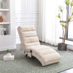 COOLMORE Luxury Upholstered Chaise Lounge Chair with Vibration for Relaxation, Modern Fixed Back Fabric Leisure Recliner Sofa for Living Room/Bedroom - Image 2