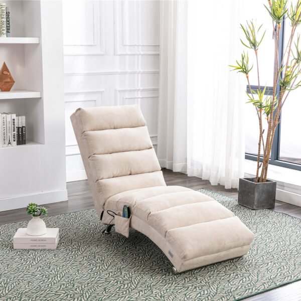 COOLMORE Luxury Upholstered Chaise Lounge Chair with Vibration for Relaxation, Modern Fixed Back Fabric Leisure Recliner Sofa for Living Room/Bedroom