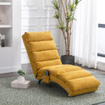 COOLMORE Luxury Upholstered Chaise Lounge Chair with Vibration for Relaxation, Modern Fixed Back Fabric Leisure Recliner Sofa for Living Room/Bedroom - Image 6