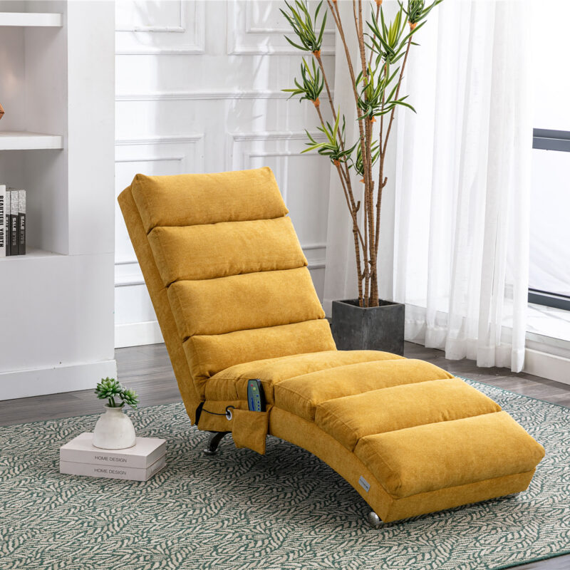 COOLMORE Luxury Upholstered Chaise Lounge Chair with Vibration for Relaxation, Modern Fixed Back Fabric Leisure Recliner Sofa for Living Room/Bedroom - Image 6