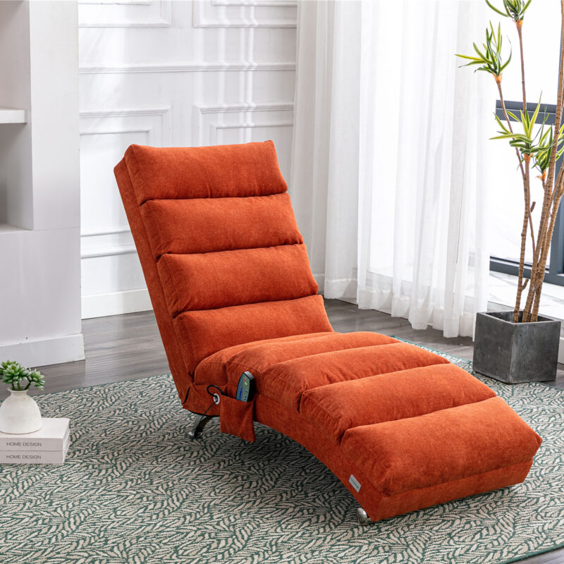 COOLMORE Luxury Upholstered Chaise Lounge Chair with Vibration for Relaxation, Modern Fixed Back Fabric Leisure Recliner Sofa for Living Room/Bedroom - Image 9