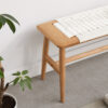 Woven Design Natural Oak Wood Dining Bench Bed Bench for Dining Room, Bedroom, Bathroom - Image 5