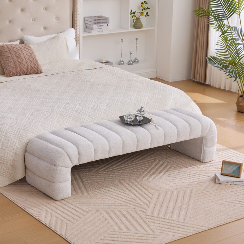 69.7"Wide Modern Upholstered Armless Bed Bench, Channel Tufted Couch Daybed Chaise, Chenille Ottoman Foot Stool for Living Room and Bedroom, Entryway - Image 27