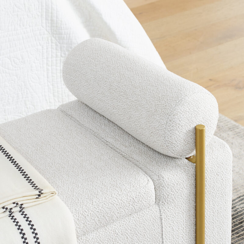 Elegant Upholstered Linen Storage Bench with Cylindrical Arms and Iron Legs for Hallway Living Room Bedroom - Image 2