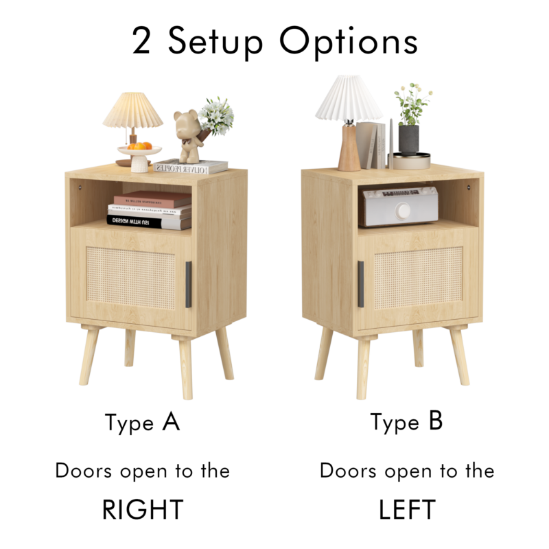 22.83'' H Rattan Nightstand, Side Table with Door Open Shelf, Accent Bedside End Table with Solid Wood Legs for Bedroom, Dorm and Small Spaces, Oak - Image 11