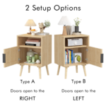 22.83'' H Rattan Nightstand, Side Table with Door Open Shelf, Accent Bedside End Table with Solid Wood Legs for Bedroom, Dorm and Small Spaces, Oak - Image 10