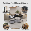 Nesting Coffee Table Set of 2, 27.6inch Round Coffee Table Wood Marble Pattern Top with Sturdy Metal Frame, End Table Side Tables for Living Room Bedroom Balcony Yard - Image 3
