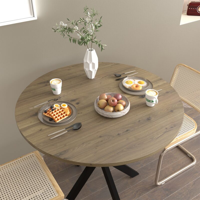 31.5 Inch Round Dining Table, Small Circle Kitchen Table with Metal Black Legs for 2-4 people,Modern Dining Room Table, Brown (only table) - Image 10