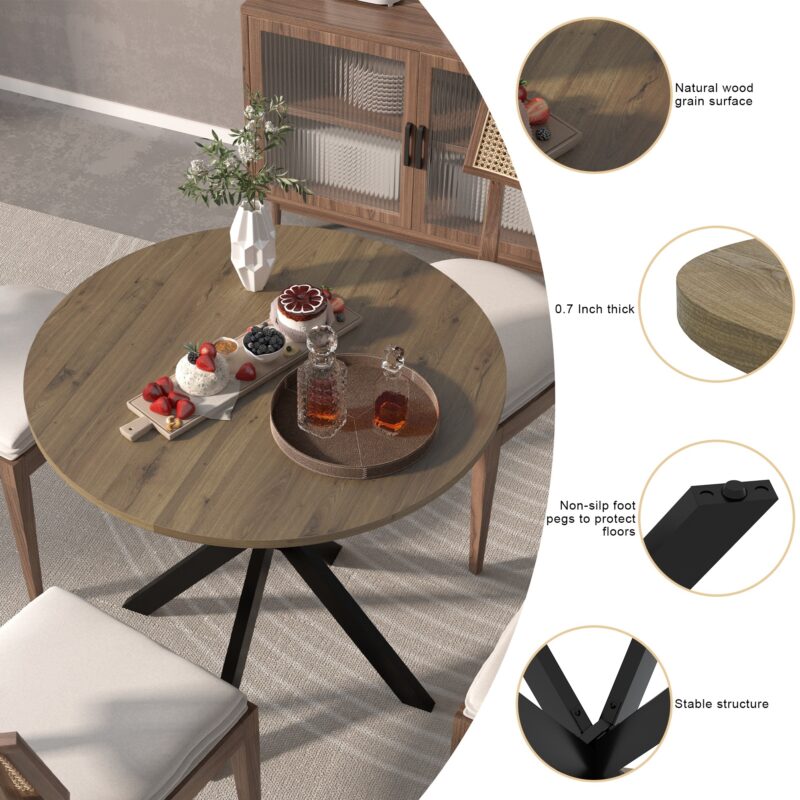 31.5 Inch Round Dining Table, Small Circle Kitchen Table with Metal Black Legs for 2-4 people,Modern Dining Room Table, Brown (only table) - Image 11