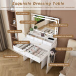 New Large Mirror Vanity Desk for Bed room , Modern Makeup Vanity Set with Power Outlet and Hair dryer holder, 5 Drawers , 3 Lighting Color Adjustable Dressing Table for Bedroom - Image 10