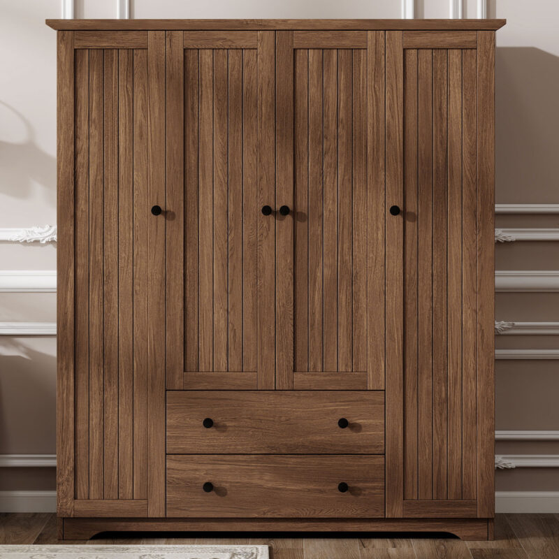 4 Door Wardrobe Armoire Closet with 2 Drawers - Image 6