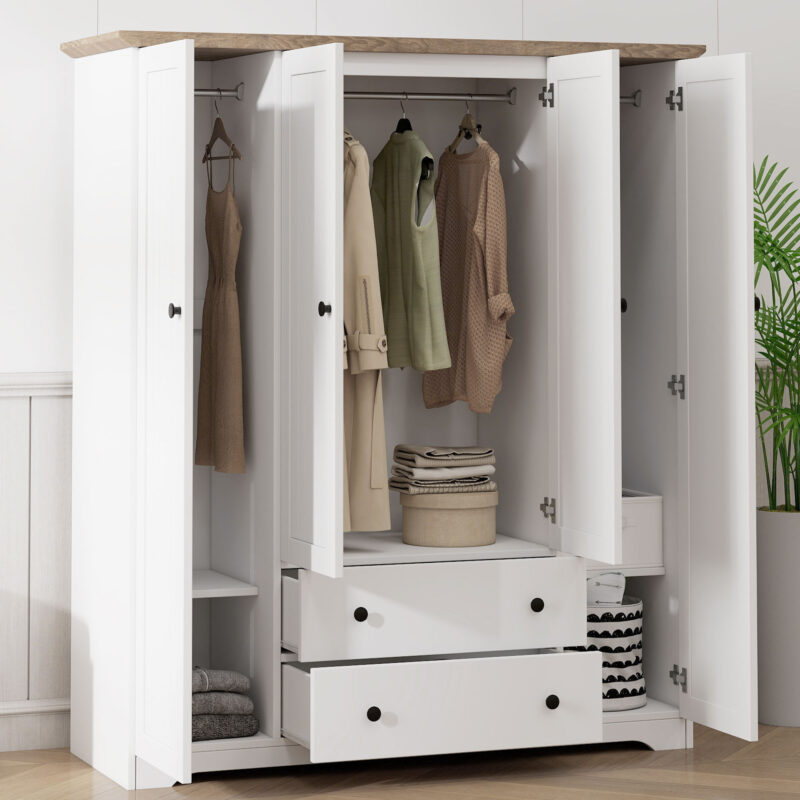 4 Door Wardrobe Armoire Closet with 2 Drawers - Image 3
