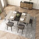 55.11" -70.86"Retro Rectangular Stretch Dining Table, Antique Wood Top And Black Relief Plate, Black Fine Sand Cross Iron Foot Base Dining Table, With Storage Box - Image 6