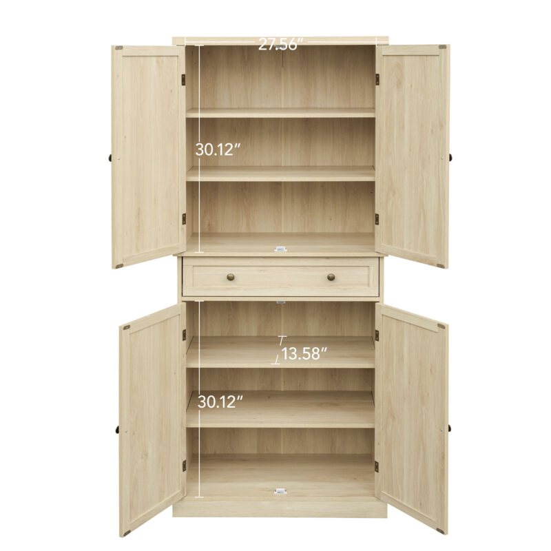 4 Door Cabinet with 1 Drawer, with 4 Adjustable Inner Shelves, Storage Cabinet - Image 6