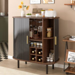 28" Fluted Wine Bar Cabinet with 8-Grid Wine Rack, 5-Level Adjustable Shelves, 2 Glass Holders, Smoothly Sliding Tambour Doors, 4 Hidden Storage Space on the Side,Modern Liquor Coffee Station - Image 24