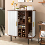 28" Fluted Wine Bar Cabinet with 8-Grid Wine Rack, 5-Level Adjustable Shelves, 2 Glass Holders, Smoothly Sliding Tambour Doors, 4 Hidden Storage Space on the Side,Modern Liquor Coffee Station - Image 10