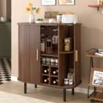 28" Fluted Wine Bar Cabinet with 8-Grid Wine Rack, 5-Level Adjustable Shelves, 2 Glass Holders, Smoothly Sliding Tambour Doors, 4 Hidden Storage Space on the Side,Modern Liquor Coffee Station - Image 17