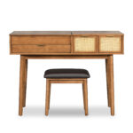 43.3" Classic Wood Makeup Vanity Set with Flip-top Mirror and Stool, Dressing Table with Three Drawers and storage space, Brown - Image 12