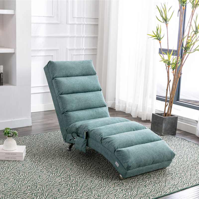 COOLMORE Luxury Upholstered Chaise Lounge Chair with Vibration for Relaxation, Modern Fixed Back Fabric Leisure Recliner Sofa for Living Room/Bedroom - Image 14