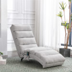 COOLMORE Luxury Upholstered Chaise Lounge Chair with Vibration for Relaxation, Modern Fixed Back Fabric Leisure Recliner Sofa for Living Room/Bedroom - Image 21