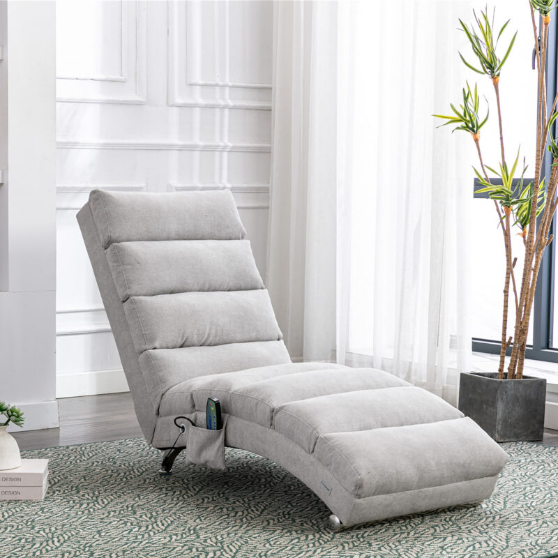 COOLMORE Luxury Upholstered Chaise Lounge Chair with Vibration for Relaxation, Modern Fixed Back Fabric Leisure Recliner Sofa for Living Room/Bedroom - Image 21