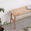 Woven Design Natural Oak Wood Dining Bench Bed Bench for Dining Room, Bedroom, Bathroom - Image 2