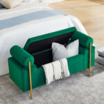 Elegant Upholstered Linen Storage Bench with Cylindrical Arms and Iron Legs for Hallway Living Room Bedroom - Image 25