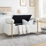 Elegant Upholstered Linen Storage Bench with Cylindrical Arms and Iron Legs for Hallway Living Room Bedroom - Image 8