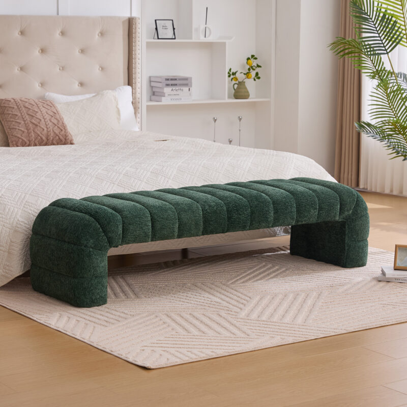 69.7"Wide Modern Upholstered Armless Bed Bench, Channel Tufted Couch Daybed Chaise, Chenille Ottoman Foot Stool for Living Room and Bedroom, Entryway - Image 14