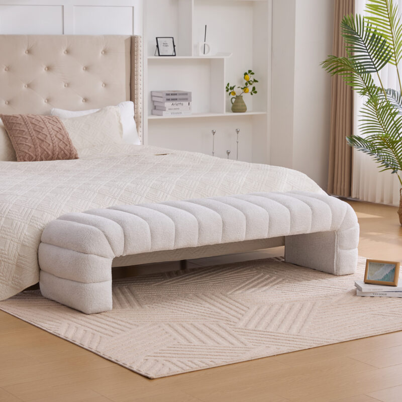 69.7"Wide Modern Upholstered Armless Bed Bench, Channel Tufted Couch Daybed Chaise, Chenille Ottoman Foot Stool for Living Room and Bedroom, Entryway - Image 26