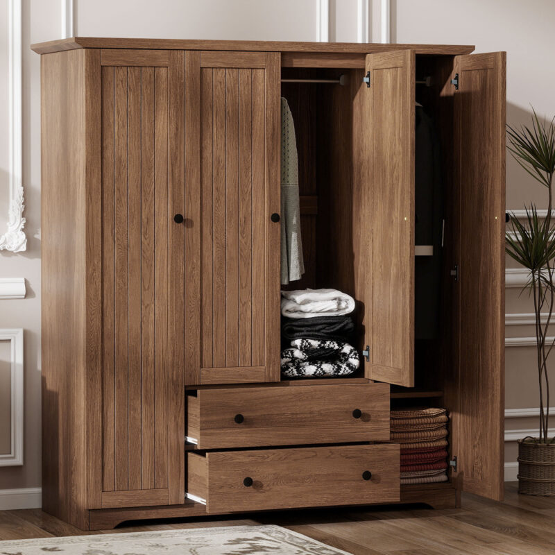 4 Door Wardrobe Armoire Closet with 2 Drawers - Image 5