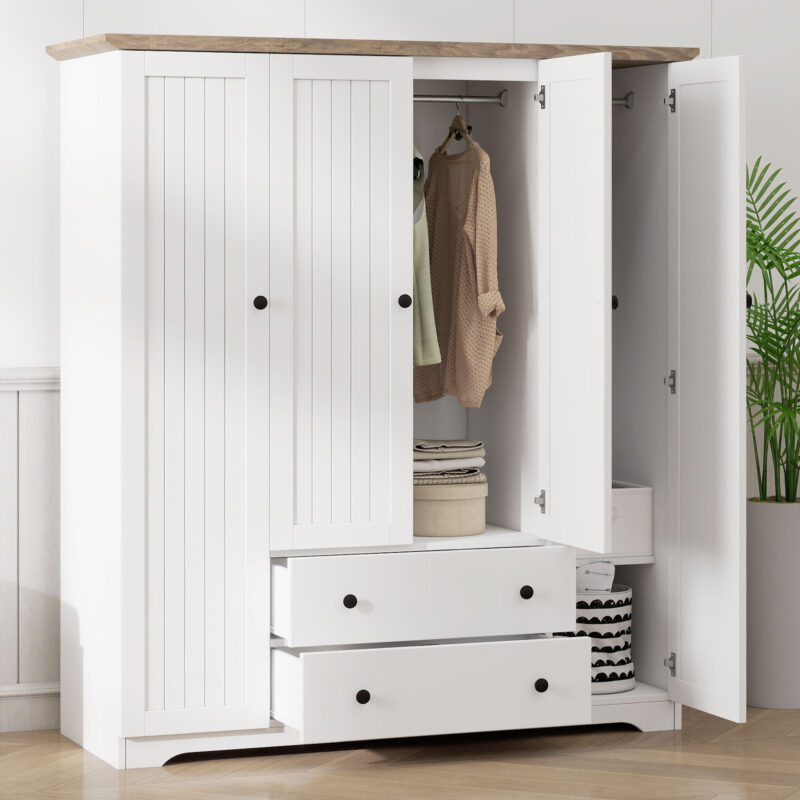 4 Door Wardrobe Armoire Closet with 2 Drawers - Image 2