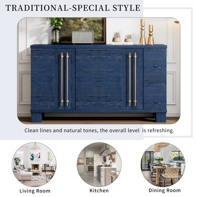 TREXM Sideboard Buffet Cabinet with Storage, Wood Sideboard with Adjustable Shelves and Gold Handles for Kitchen, Dining Room and Living Room - Image 4