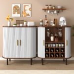 28" Fluted Wine Bar Cabinet with 8-Grid Wine Rack, 5-Level Adjustable Shelves, 2 Glass Holders, Smoothly Sliding Tambour Doors, 4 Hidden Storage Space on the Side,Modern Liquor Coffee Station - Image 11
