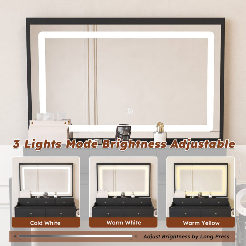 New Large Mirror Vanity Desk for Bed room , Modern Makeup Vanity Set with Power Outlet and Hair dryer holder, 5 Drawers , 3 Lighting Color Adjustable Dressing Table for Bedroom - Image 15