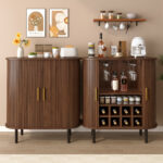 28" Fluted Wine Bar Cabinet with 8-Grid Wine Rack, 5-Level Adjustable Shelves, 2 Glass Holders, Smoothly Sliding Tambour Doors, 4 Hidden Storage Space on the Side,Modern Liquor Coffee Station - Image 18