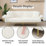 79 inch corduroy sofa bed, foldable double sofa bed with folding armrests, suitable for living rooms and small spaces - Image 7