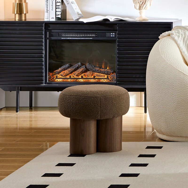W8017-1 Mushroom stool, grieg plush cushion, wooden barrel PVC pipe, walnut finish - Image 5