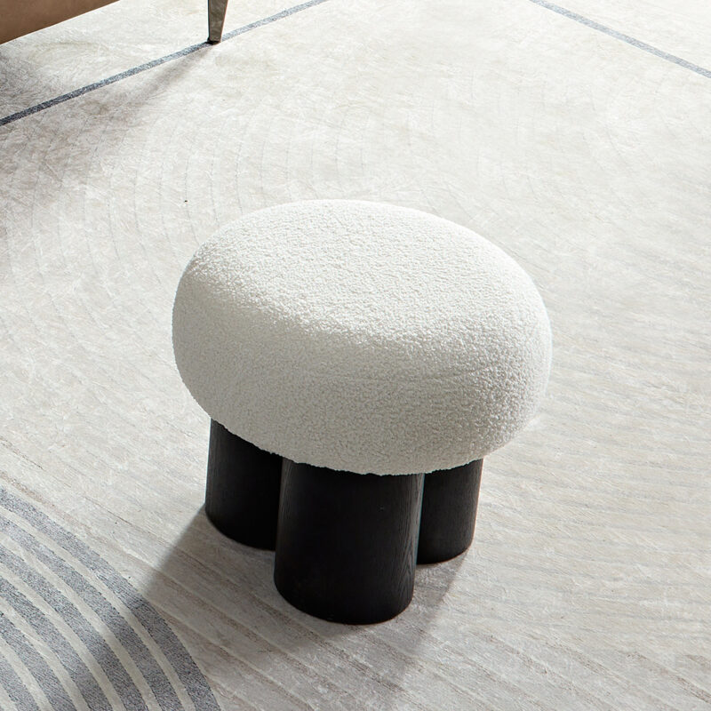 W8017-1 Mushroom stool, grieg plush cushion, wooden barrel PVC pipe, walnut finish - Image 11