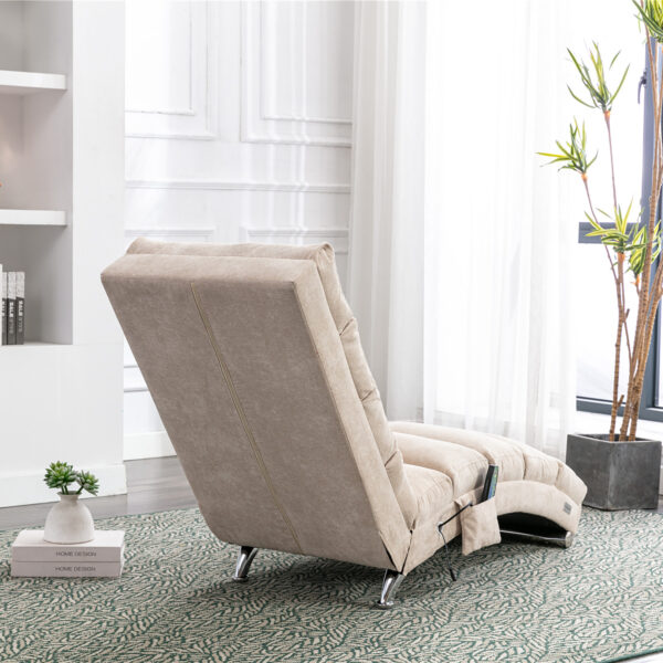 COOLMORE Luxury Upholstered Chaise Lounge Chair with Vibration for Relaxation, Modern Fixed Back Fabric Leisure Recliner Sofa for Living Room/Bedroom