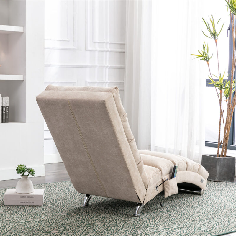 COOLMORE Luxury Upholstered Chaise Lounge Chair with Vibration for Relaxation, Modern Fixed Back Fabric Leisure Recliner Sofa for Living Room/Bedroom - Image 4