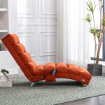 COOLMORE Luxury Upholstered Chaise Lounge Chair with Vibration for Relaxation, Modern Fixed Back Fabric Leisure Recliner Sofa for Living Room/Bedroom - Image 11