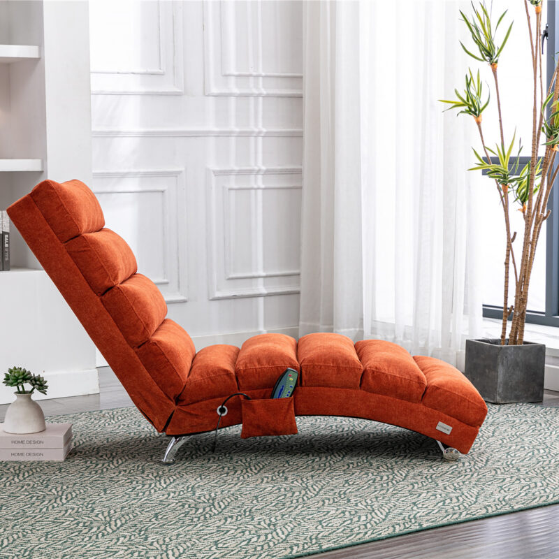 COOLMORE Luxury Upholstered Chaise Lounge Chair with Vibration for Relaxation, Modern Fixed Back Fabric Leisure Recliner Sofa for Living Room/Bedroom - Image 11