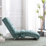 COOLMORE Luxury Upholstered Chaise Lounge Chair with Vibration for Relaxation, Modern Fixed Back Fabric Leisure Recliner Sofa for Living Room/Bedroom - Image 15