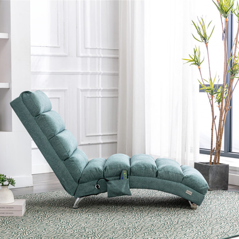 COOLMORE Luxury Upholstered Chaise Lounge Chair with Vibration for Relaxation, Modern Fixed Back Fabric Leisure Recliner Sofa for Living Room/Bedroom - Image 15