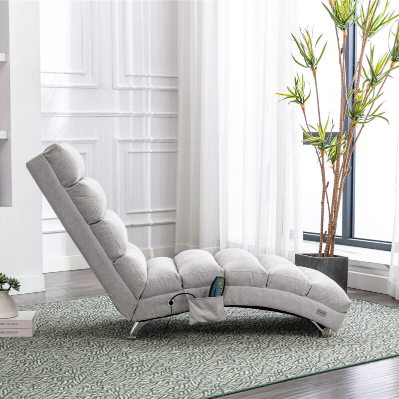 COOLMORE Luxury Upholstered Chaise Lounge Chair with Vibration for Relaxation, Modern Fixed Back Fabric Leisure Recliner Sofa for Living Room/Bedroom - Image 22