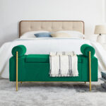 Elegant Upholstered Linen Storage Bench with Cylindrical Arms and Iron Legs for Hallway Living Room Bedroom - Image 24