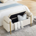 Elegant Upholstered Linen Storage Bench with Cylindrical Arms and Iron Legs for Hallway Living Room Bedroom - Image 16